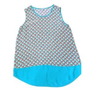 Benares Dress/Top Sleeveless Summer Geometric Print Orange White Blue 33" Length